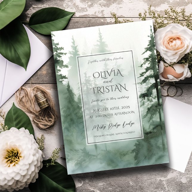  Rustic Watercolor Forest Wedding Invitation (Creator Uploaded)