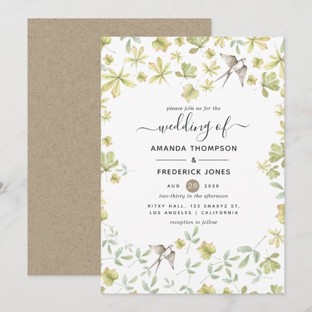 Rustic Watercolor Forest Wedding Invitation (Front/Back)