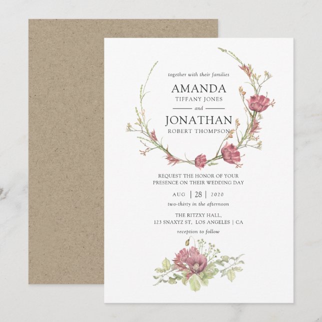 Rustic Watercolor Forest Wedding Invitation (Front/Back)