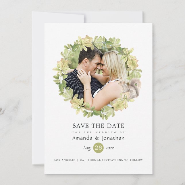 Rustic Watercolor Forest Wedding Photo Save The Date (Front)