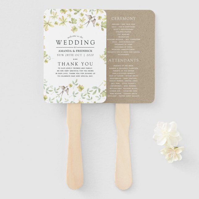 Rustic Watercolor Forest Wedding Program Hand Fan (Front and Back)