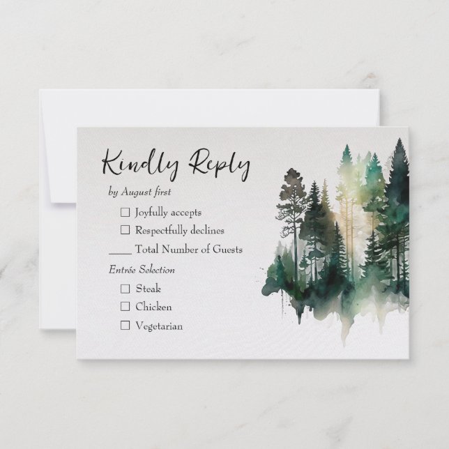 Rustic Watercolor Forest Wedding  RSVP Card (Front)