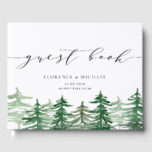 Rustic Watercolor Forest Woodland Photo Wedding Guest Book