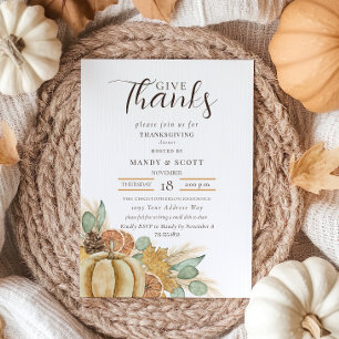 Rustic Watercolor Give Thanks Thanksgiving Dinner Invitation
