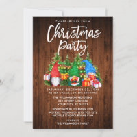 Rustic Watercolor Gnomes Lights Christmas Party