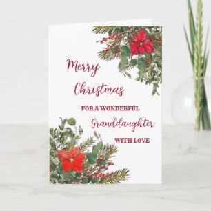 Rustic Watercolor Granddaughter Merry Christmas Card