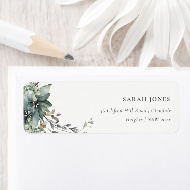 Rustic Watercolor Green Foliage Wreath Address (Insitu)