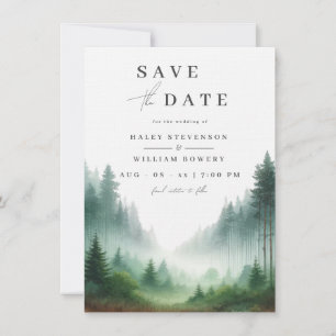 Rustic Watercolor Green Forest Destiantion Wedding Save The Date