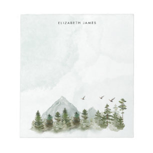 Rustic Watercolor Green Forest Personalised Notepad