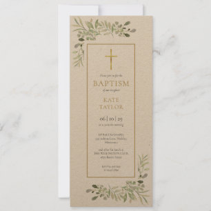 Rustic Watercolor Greenery Baptism Christening Invitation