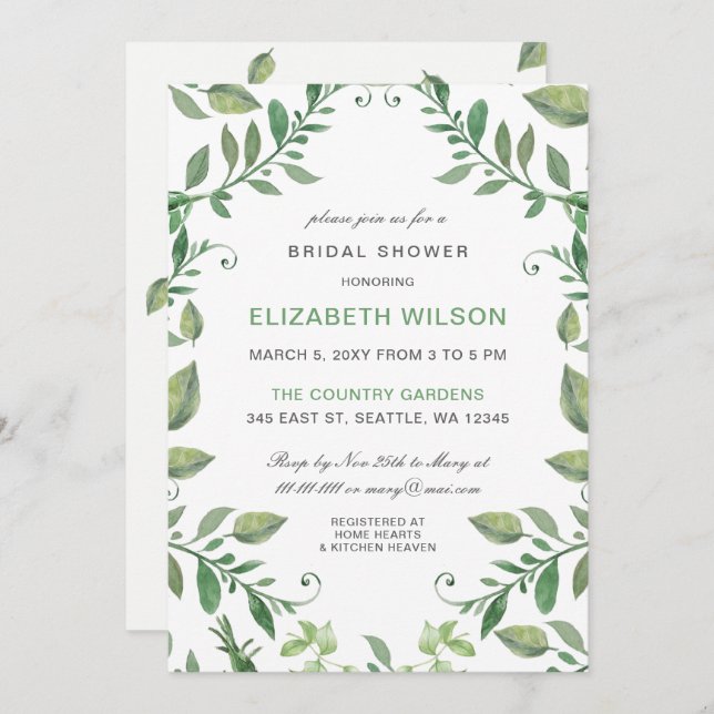  Rustic Watercolor Greenery Bridal Shower Invitation (Front/Back)