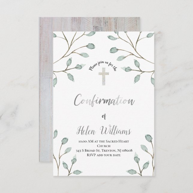 rustic watercolor greenery| Confirmation Invitation (Front/Back)