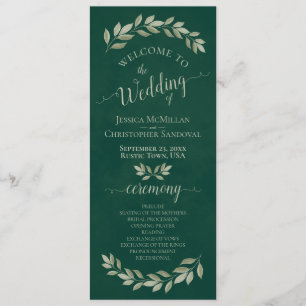 Rustic Watercolor Greenery Elegant Emerald Wedding Programme