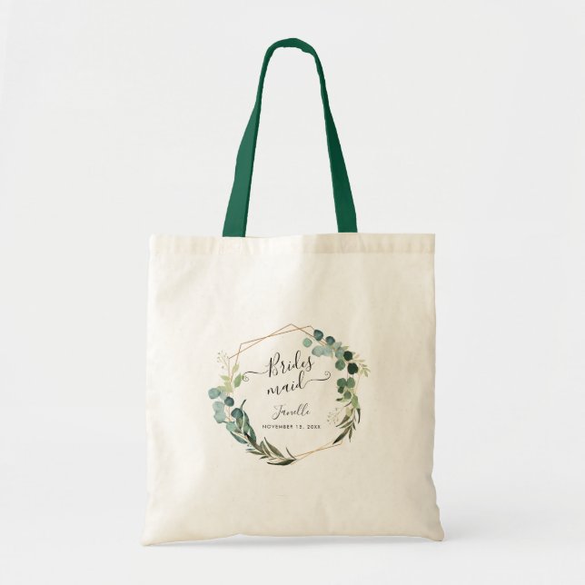 Rustic Watercolor Greenery Eucalyptus Bridesmaid Tote Bag (Front)