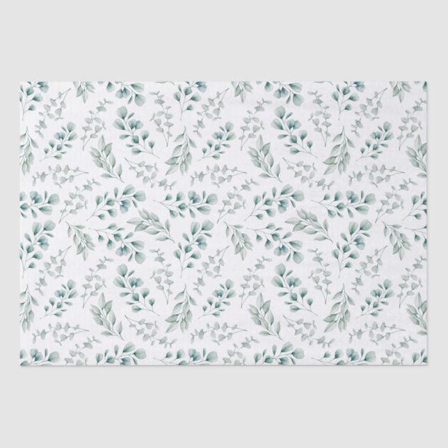 Rustic Watercolor Greenery Eucalyptus Pattern Tissue Paper (Front)