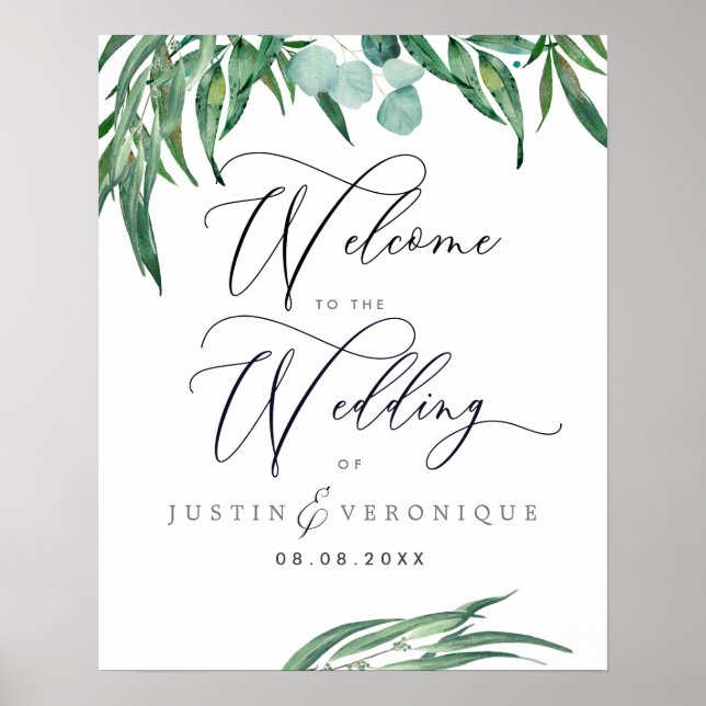 Rustic Watercolor Greenery Eucalyptus Wedding Poster (Front)