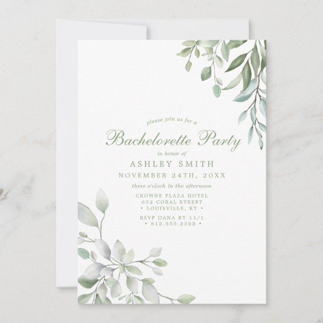 Rustic Watercolor Greenery Floral Bachelorette Invitation (Front)