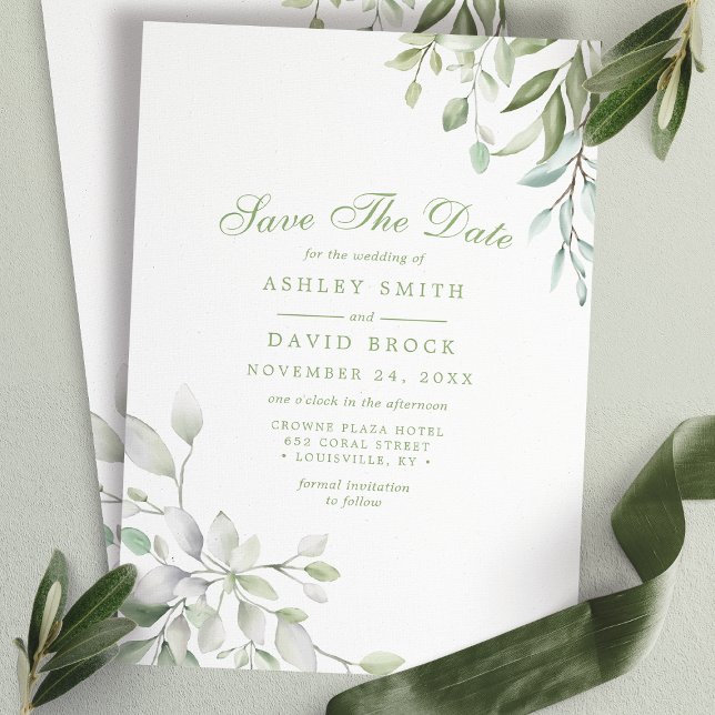 Rustic Watercolor Greenery Floral Save The Date (Creator Uploaded)