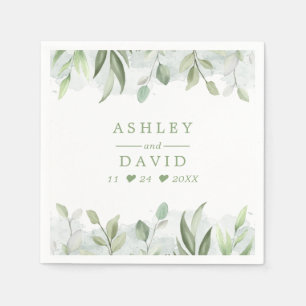 Rustic Watercolor Greenery Floral Wedding Napkin