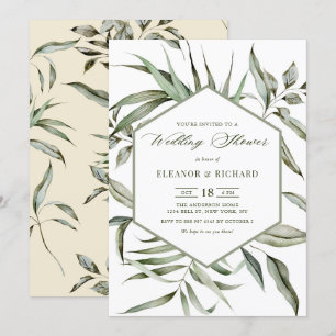 Rustic Watercolor Greenery Frame Wedding Shower Invitation