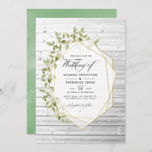 Rustic Watercolor Greenery Geometric Wedding Invitation