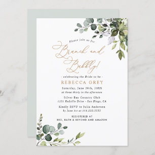 Rustic Watercolor Greenery Gold Brunch & Bubbly Invitation