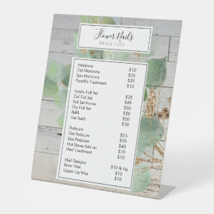 Rustic Watercolor Greenery Nail Salon Price List Pedestal Sign