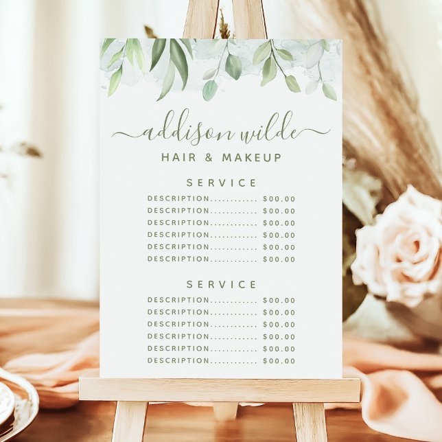 Rustic Watercolor Greenery Service Price Menu (Creator Uploaded)