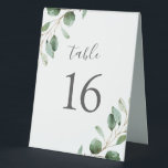 Rustic Watercolor Greenery Table Numbers<br><div class="desc">Designed to coordinate with our Moody Greenery wedding collection, this customisable Table Numbers Card features watercolor sage green eucalyptus leaves and paired with a stylish script and classy serif font in dark grey set on a white background. To make advanced changes, go to "Edit with design tool" option under Personalise...</div>