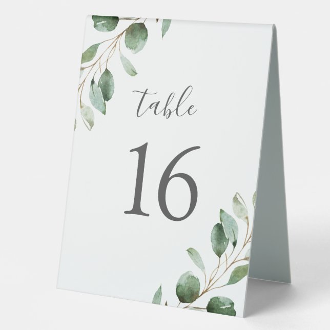 Rustic Watercolor Greenery Table Numbers (Front)