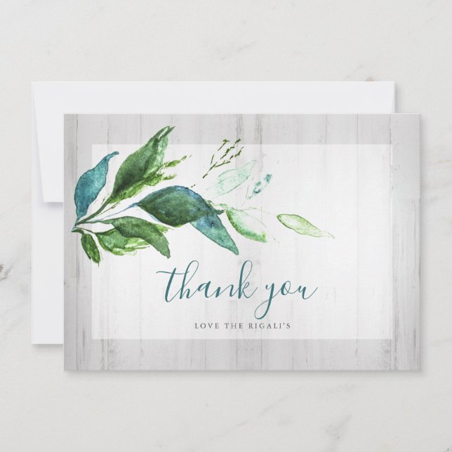 Rustic Watercolor Greenery Thank You Cards (Front)