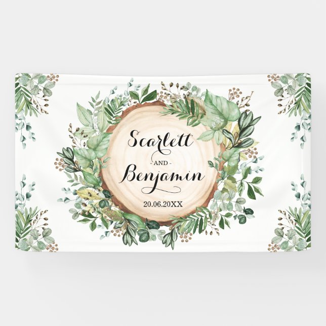 Rustic Watercolor Greenery Wedding Bridal Party Banner (Horizontal)