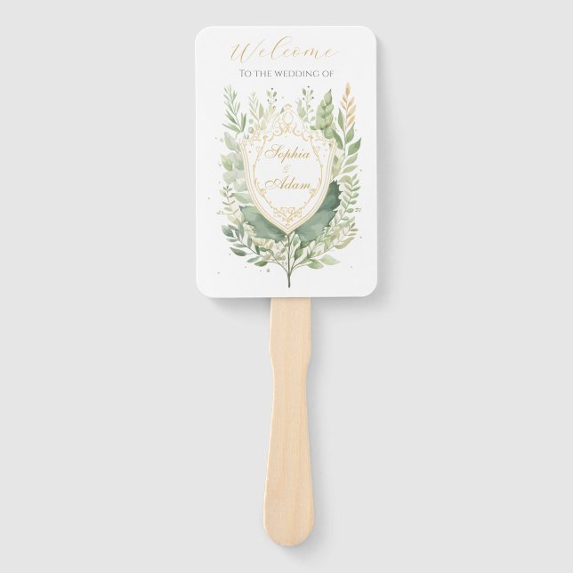 Rustic Watercolor Greenery Wedding Hand Fan (Front)