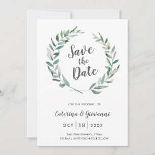Rustic Watercolor Greenery Wreath Non Photo Save The Date