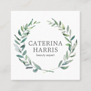 Rustic Watercolor Greenery Wreath Professional Square Business Card
