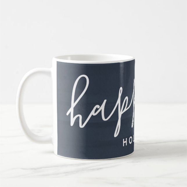 Rustic Watercolor Happy Holidays Custom Photo Coffee Mug (Left)