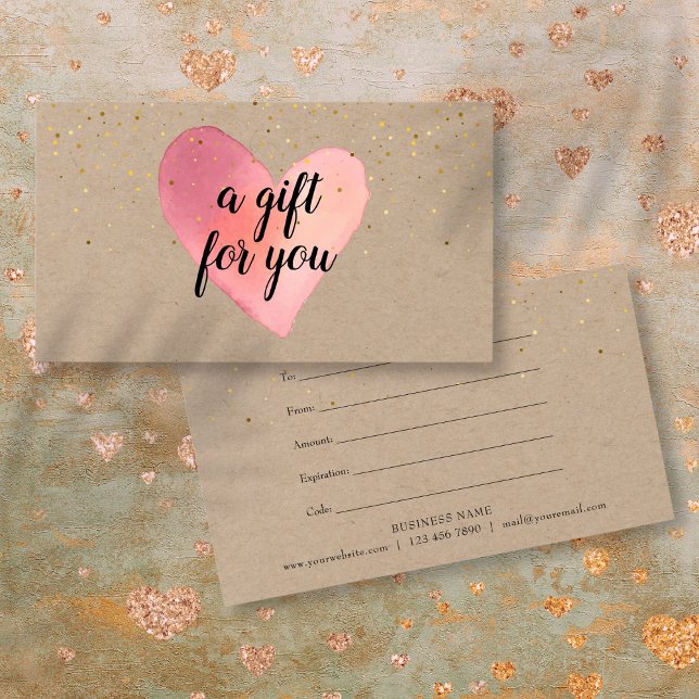 Rustic Watercolor Heart Gift Certificate (Rustic Watercolor Heart Gift Certificate)