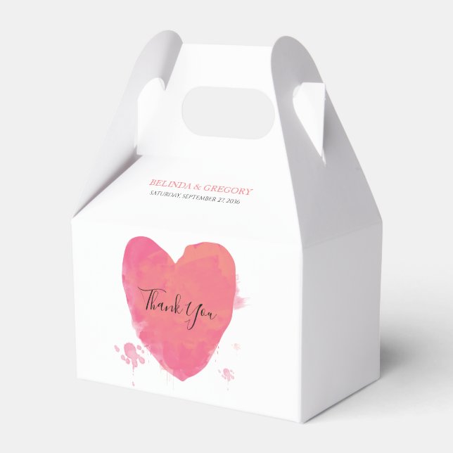 Rustic Watercolor Heart Wedding Favour Box (Front Side)