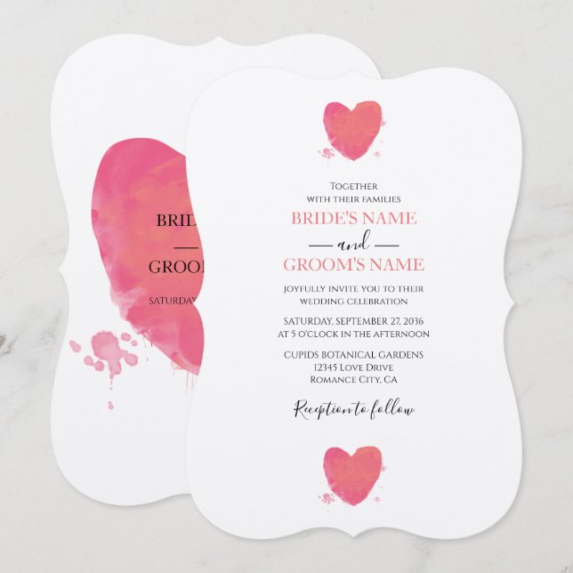 Rustic Watercolor Heart Wedding Invitations (Front/Back)
