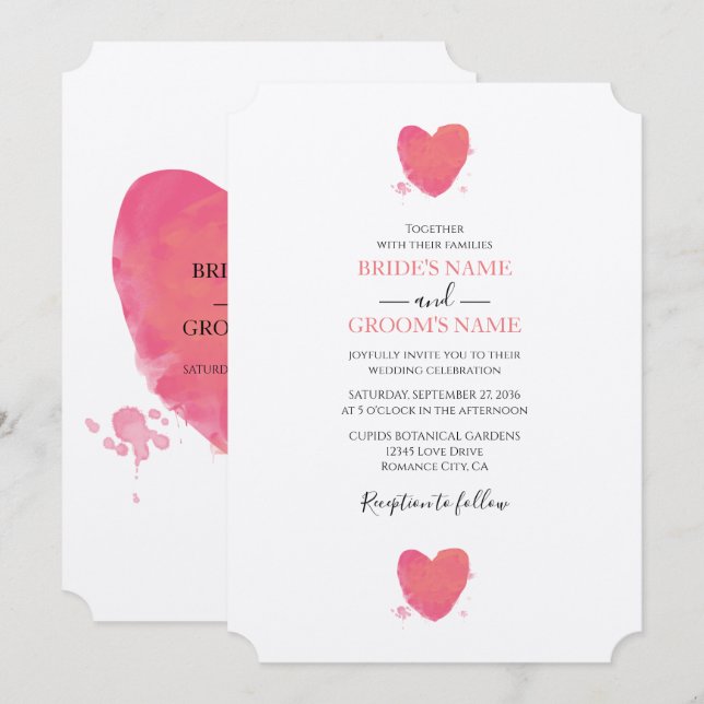 Rustic Watercolor Heart Wedding Invitations (Front/Back)