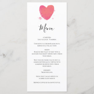 Rustic Watercolor Heart Wedding Menu