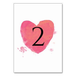 Rustic Watercolor Heart Wedding Table Number