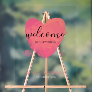 Rustic Watercolor Heart Wedding Welcome Sign