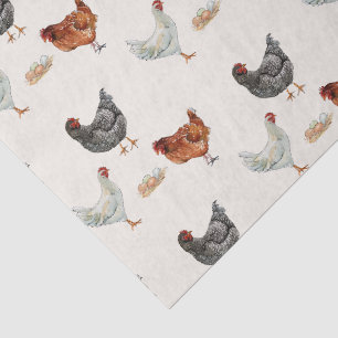 Rustic Watercolor Hens Chickens on ecru Tissue Paper