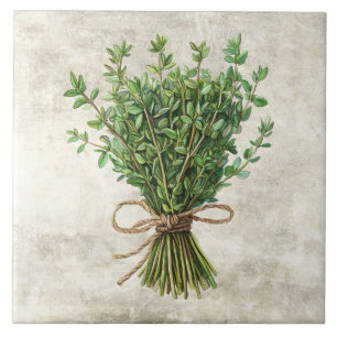 Rustic Watercolor Herbs with Twine Design Tile