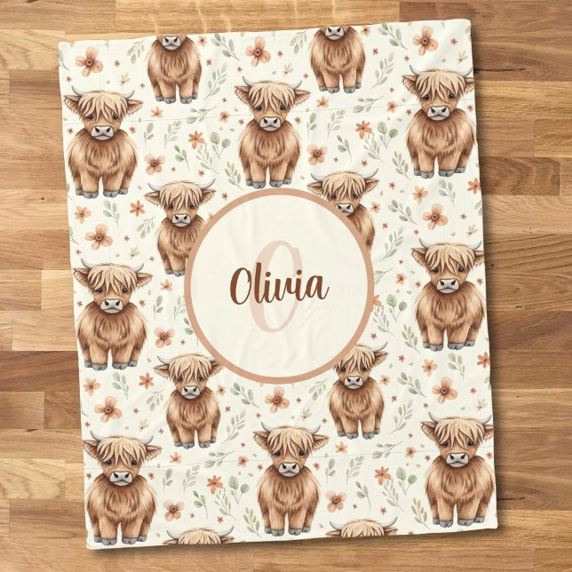Rustic Watercolor Highland Cow Fleece Blanket (Creator Uploaded)