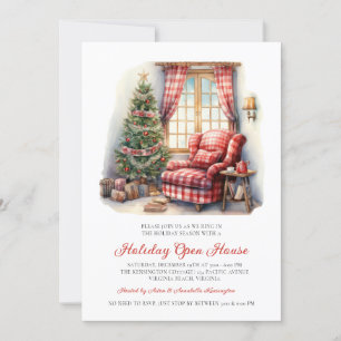 Rustic Watercolor Holiday Open House  Invitation