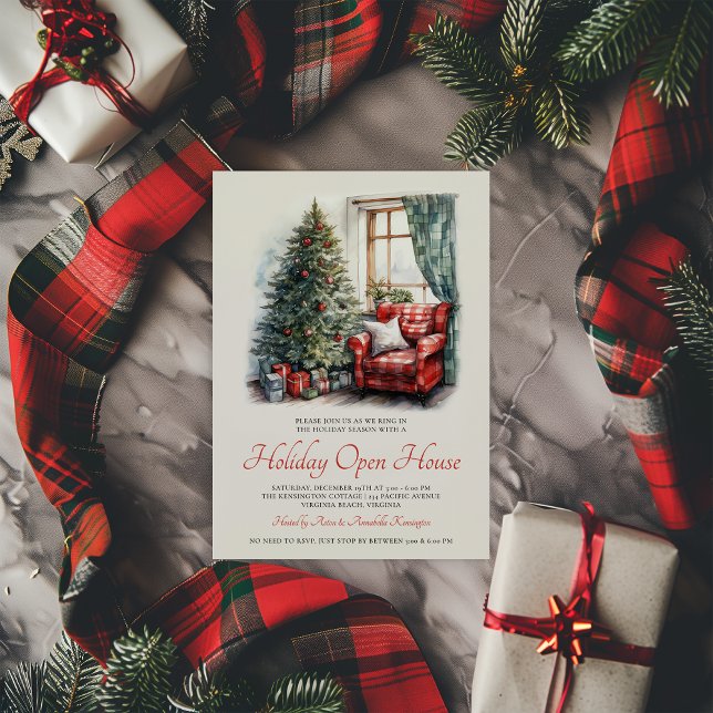 Rustic Watercolor Holiday Open House  Invitation (Creator Uploaded)
