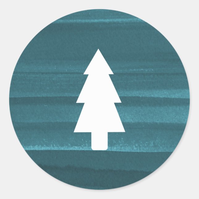 Rustic Watercolor Holiday Sticker - Tree (Front)