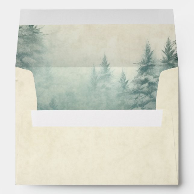 Rustic Watercolor Hunter Green Pine Wedding  Envelope (Back (Bottom))
